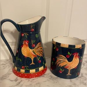 Rooster Pitcher and Utensil Crock
